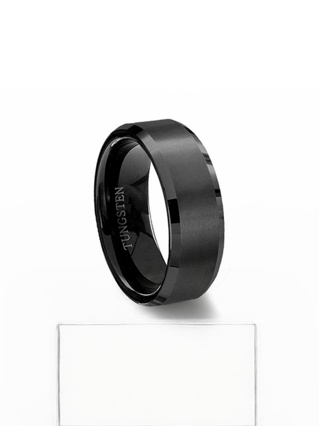 Moneekar Jewels Men Black Matte Comfort-Fit Tungsten Carbide Finger Ring