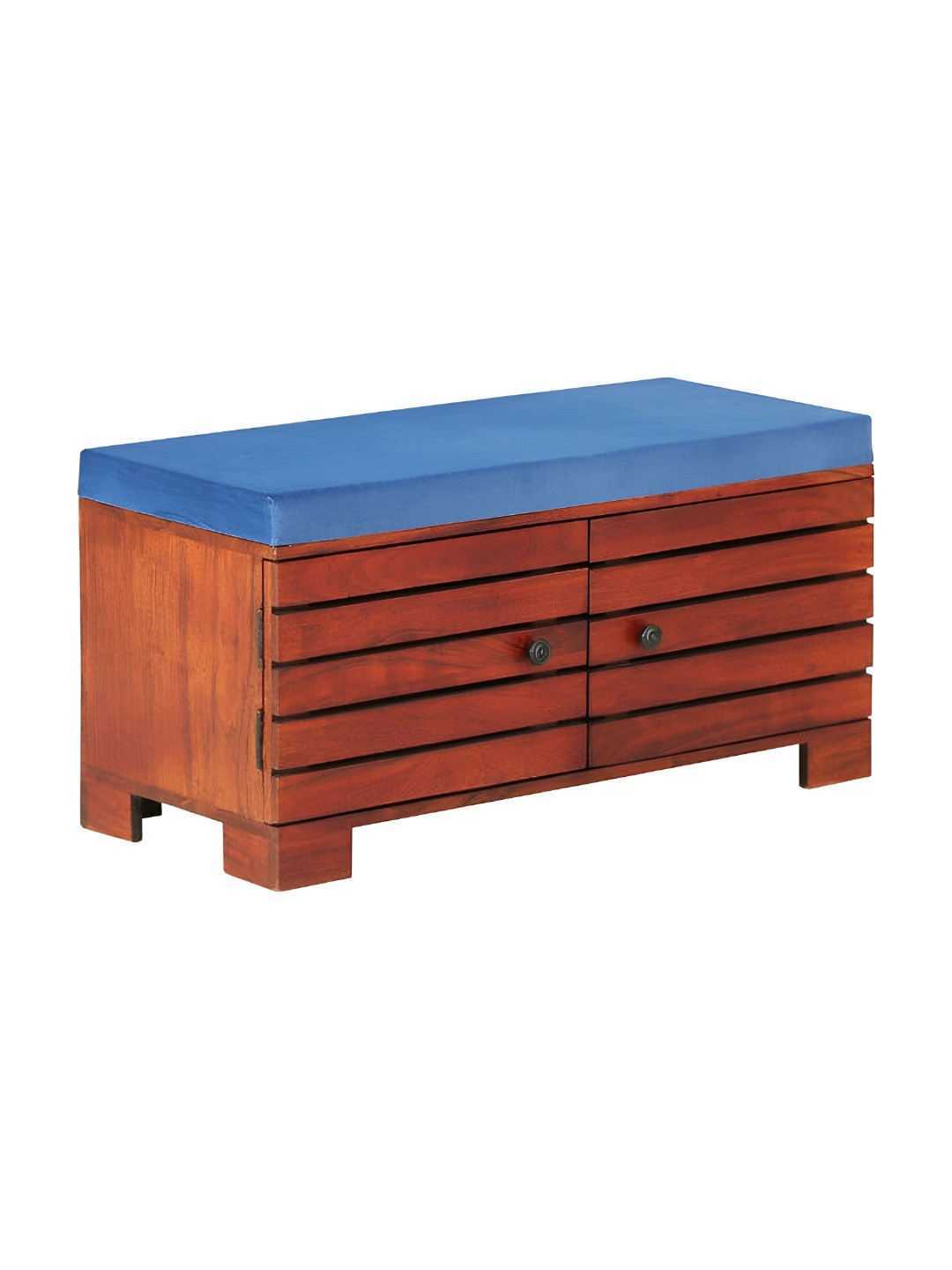 GLOBALLY INDIAN Liliana Brown & Blue Honey Oak Finish Wooded 4 Tier Shoe Stand