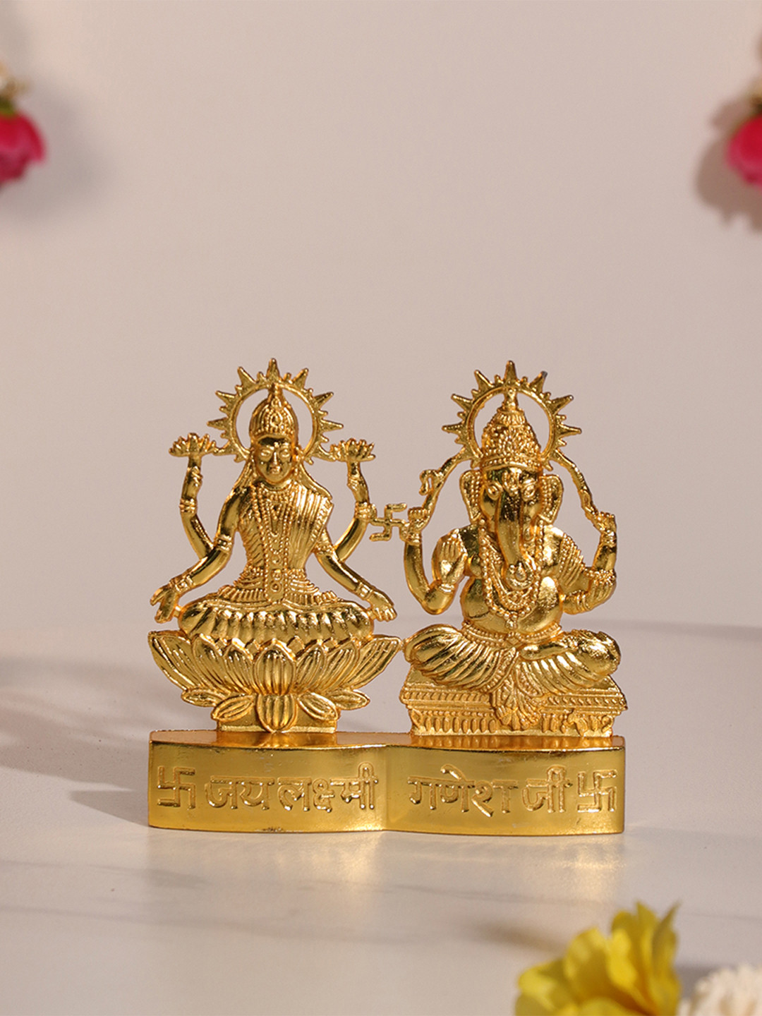 Art Street Metal Jay Lakshmi Ganesh Ji Brass Finished Idol Standable Statue Plate Diwali