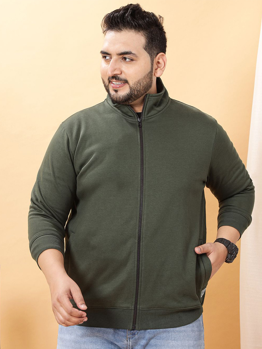 John Pride Men Plus Size Solid Mock Neck Full Sleeve Sweatshirt