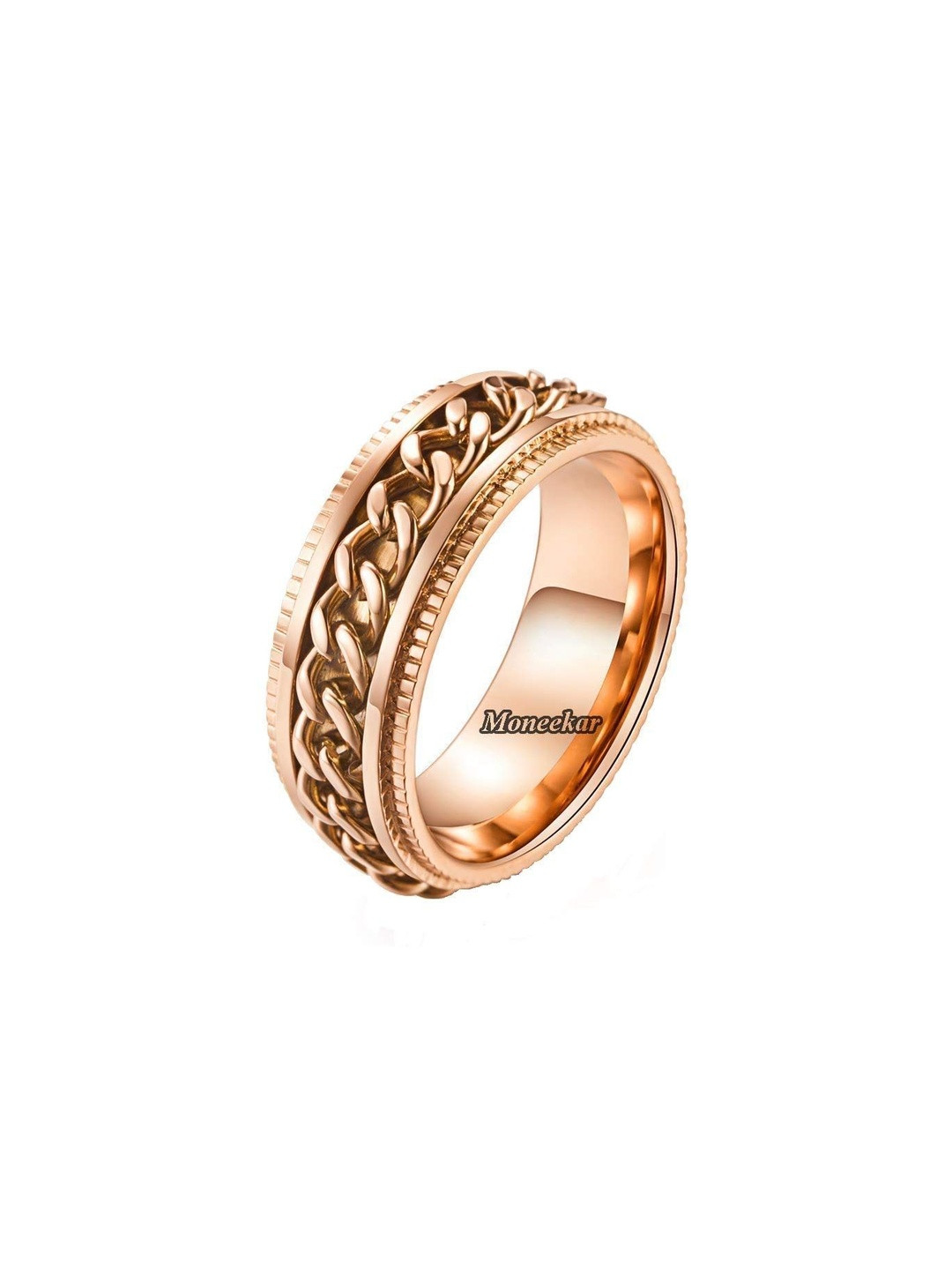 Moneekar Jewels Unisex Rose Gold-Tone Stainless Steel 8mm Finger Ring