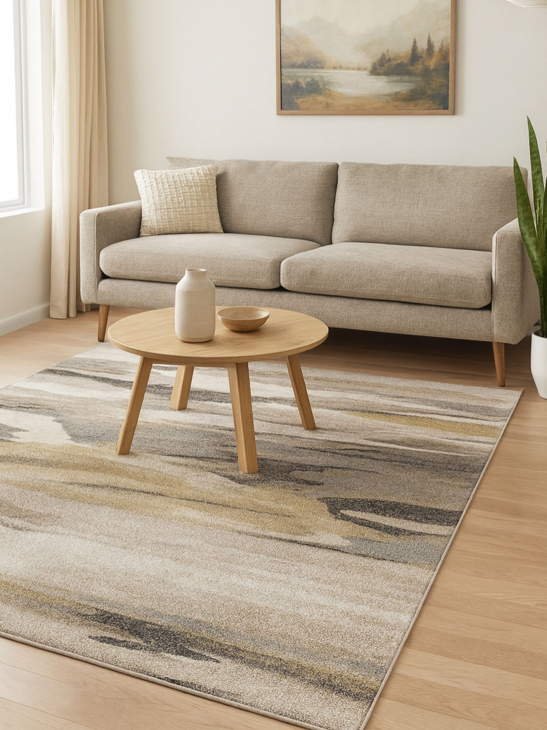 OBSESSIONS Olive And Brown Abstract Printed Carpet