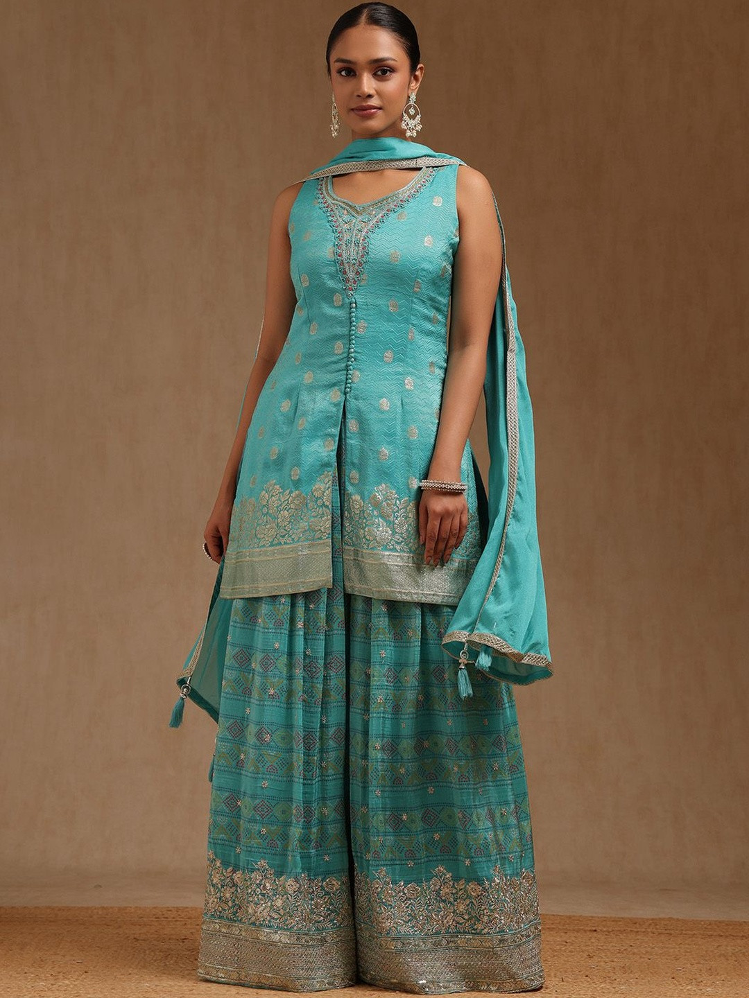 Soch Women Ethnic Motifs Woven Design Kurta with Sharara & Dupatta & Cutdana