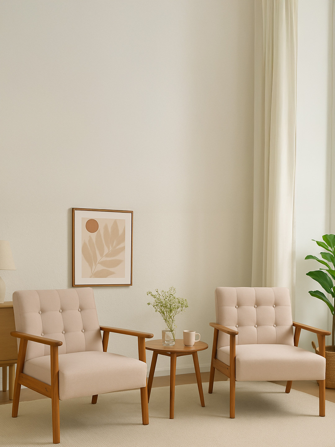 Little Extra Set of 2 Beige Upholstered Wooden Armchair