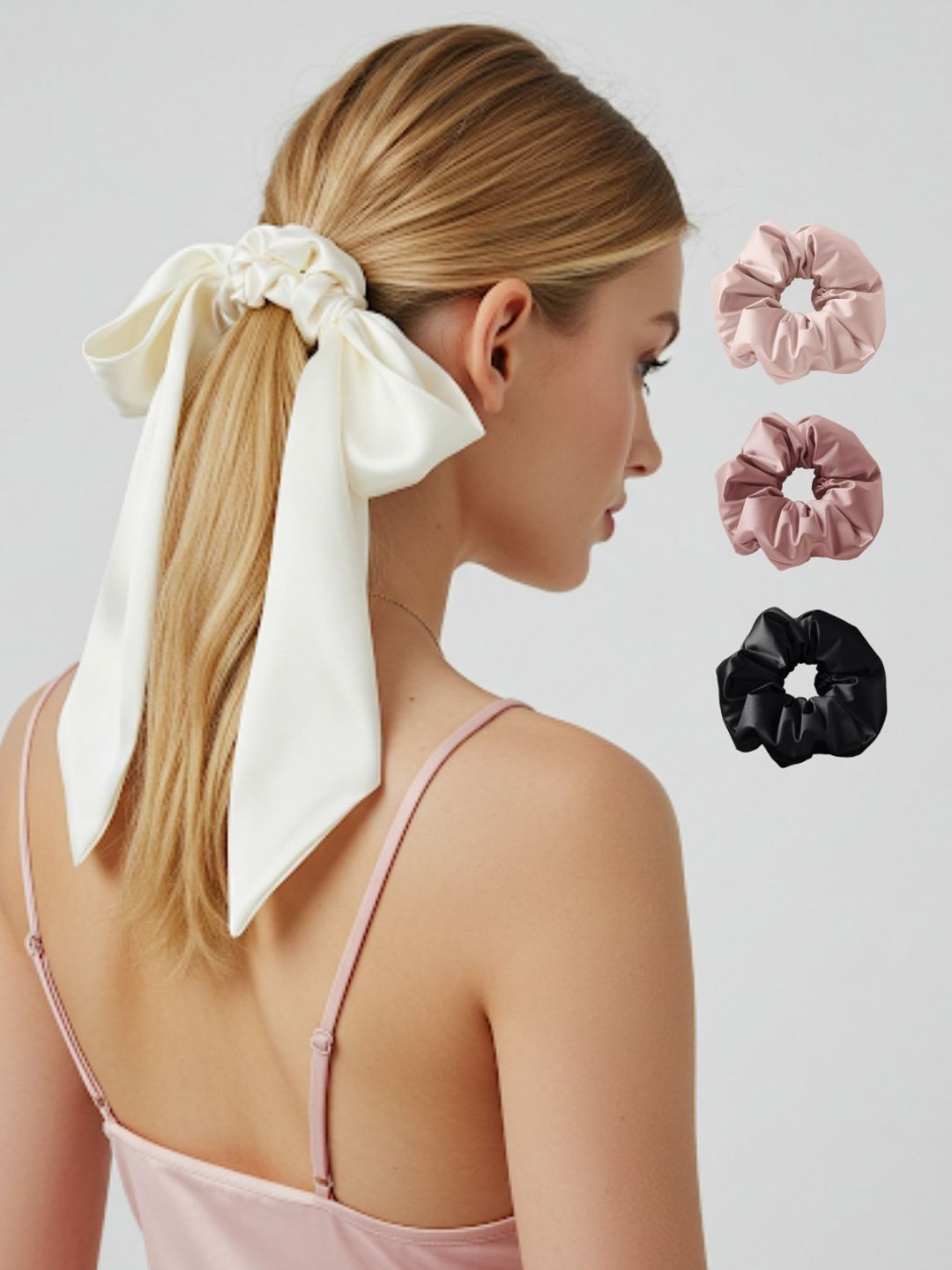 Mueras Set Of 4 Hair Ribbon with Satin Scrunchies