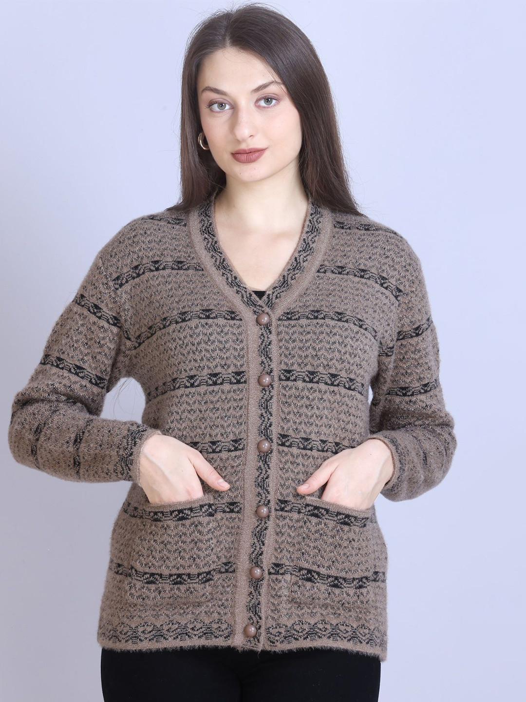 FIRST SLEEP Abstract Self Design Woollen Cardigan