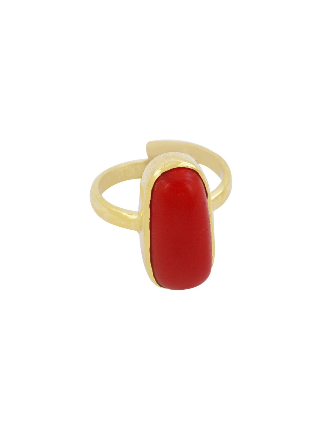 RAVIOUR LIFESTYLE Unisex Yellow Gold-Toned Natural Italian Red Coral Finger Ring