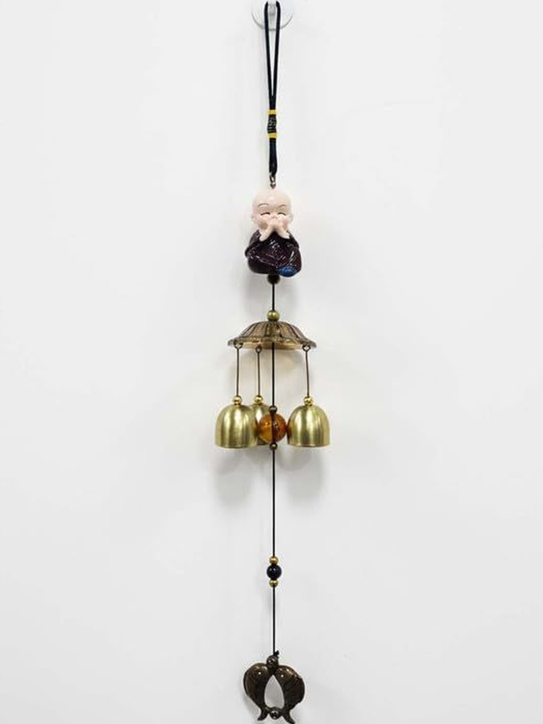 Go Hooked Feng Shui Monk Figurine Hanging Wind Chime with 3 Brass Bells