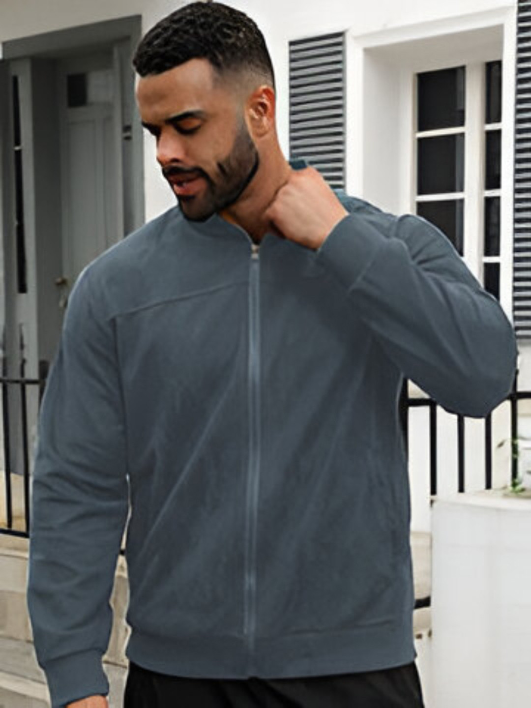 Mast & Harbour Men Blue Shirt Collar Sweatshirt