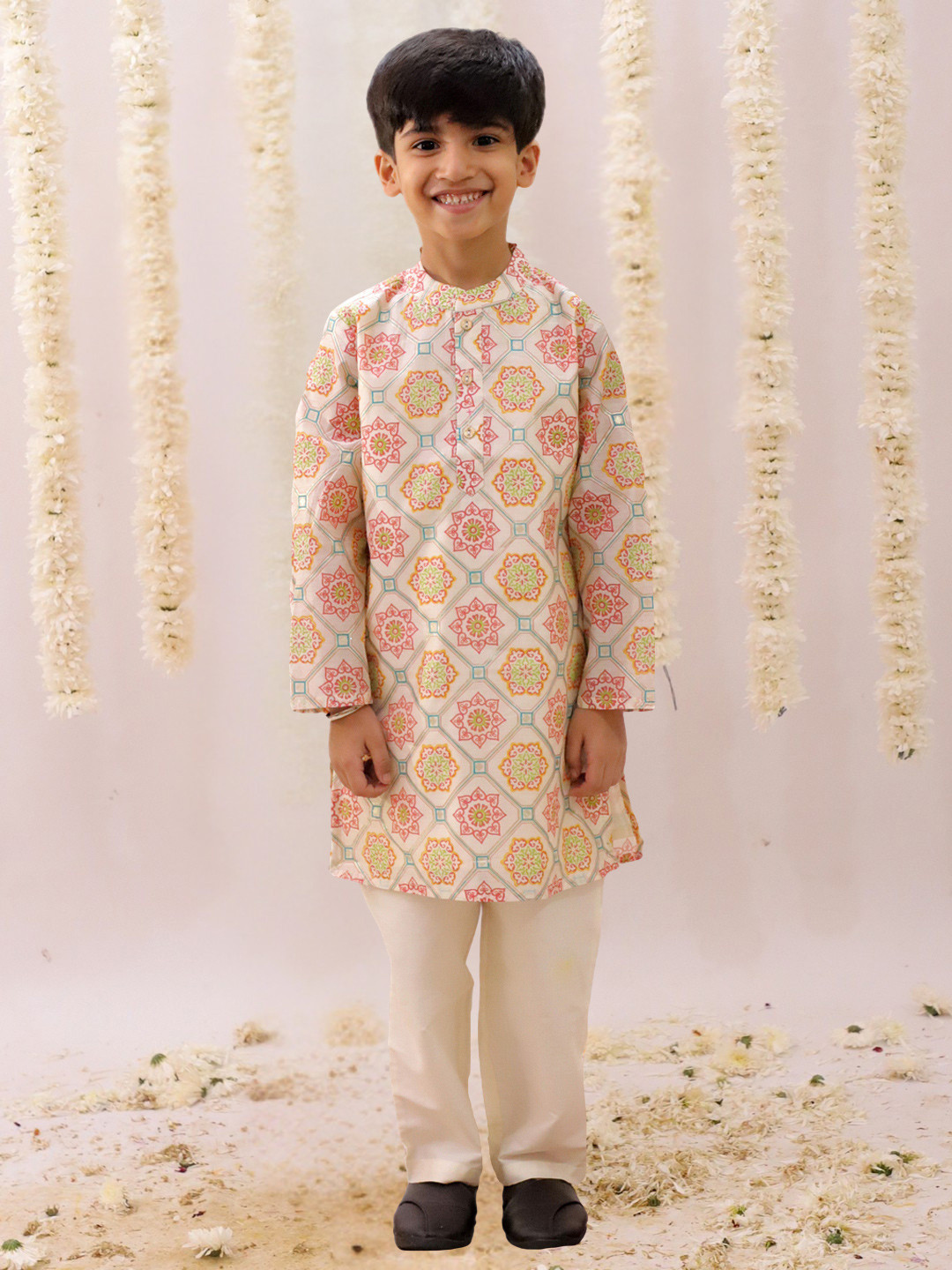 LIL DRAMA Boys Geometric Printed Kurta with Pyjama
