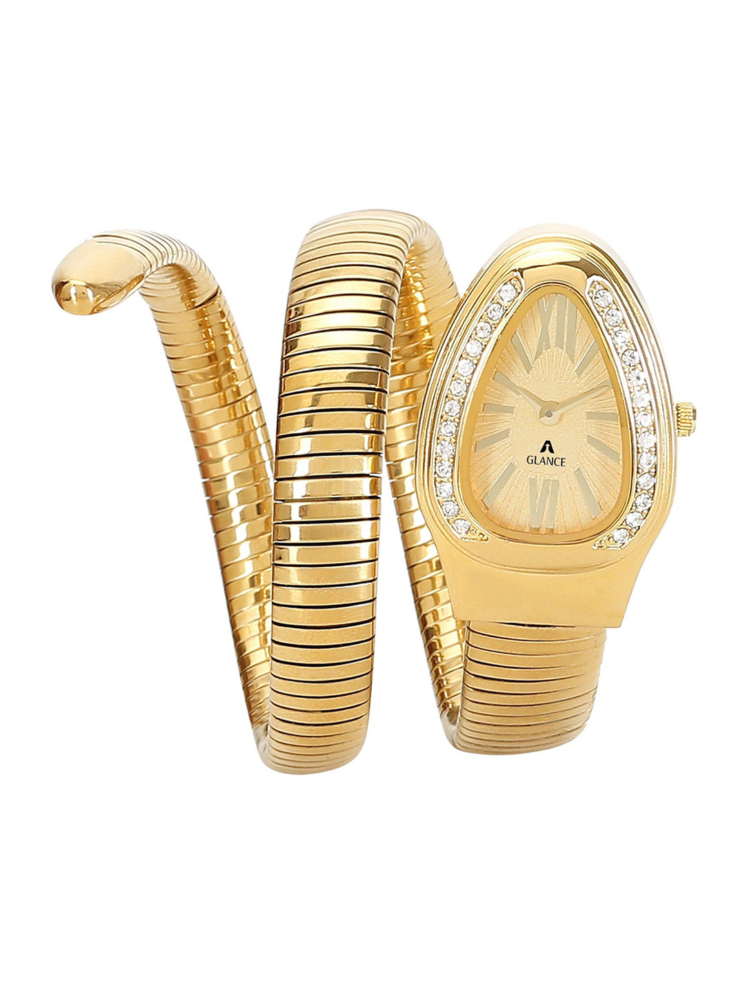 Aglance Unisex Wrap Around Straps Analogue Watch AGLANCE 001SNACK GOLD PLATED WATCH FOR