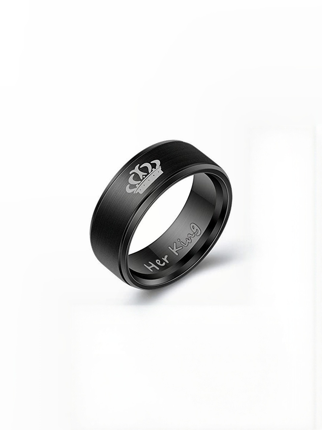 Moneekar Jewels Unisex Her King Black Stainless Steel Finger Ring