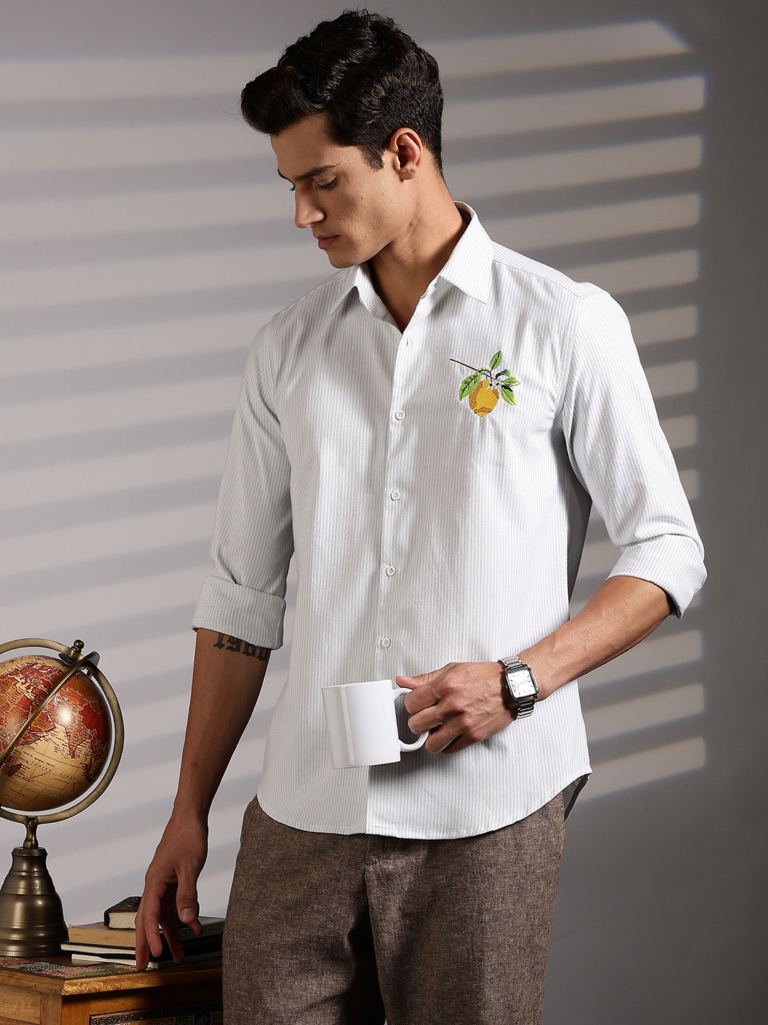 Eszett Pinstriped Long Sleeves Pure Cotton Shirt