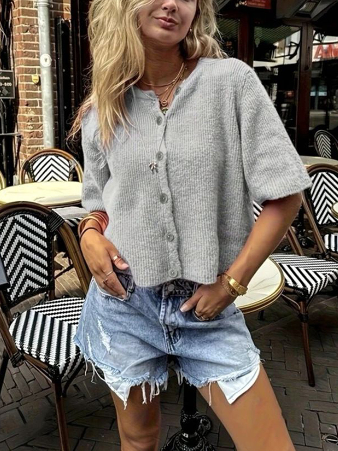 StyleCast Women Short Sleeve Button-Front Crop Cardigan