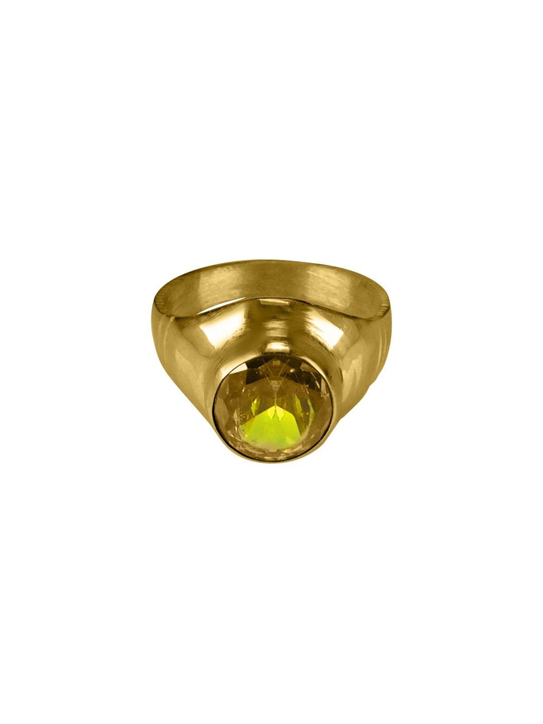 RAVIOUR LIFESTYLE Unisex 3.25 Ratti 5 Dhaatu Yellow Sapphire Silver-Plated Finger Ring
