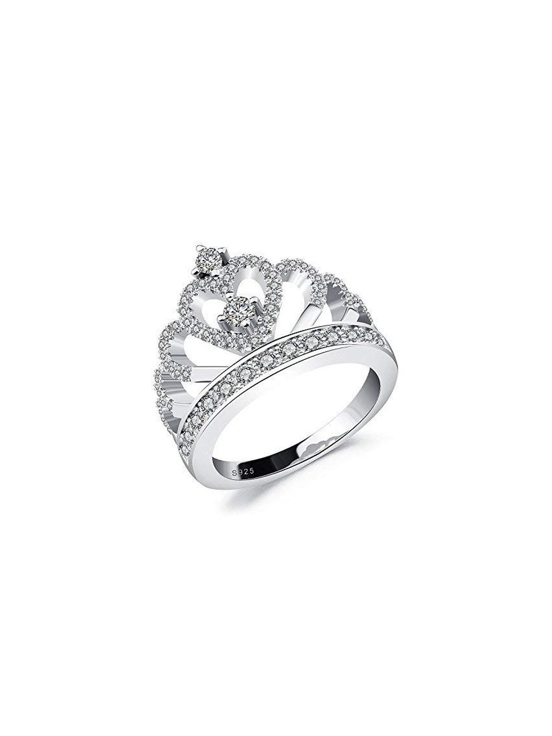 Moneekar Jewels Women Copper Silver Plated Princess Crown Finger Ring