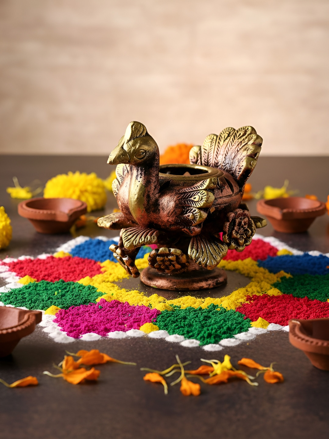 The handicraftian Brown Textured Pushpak Pankh Designed Akhand Jyot Diyas