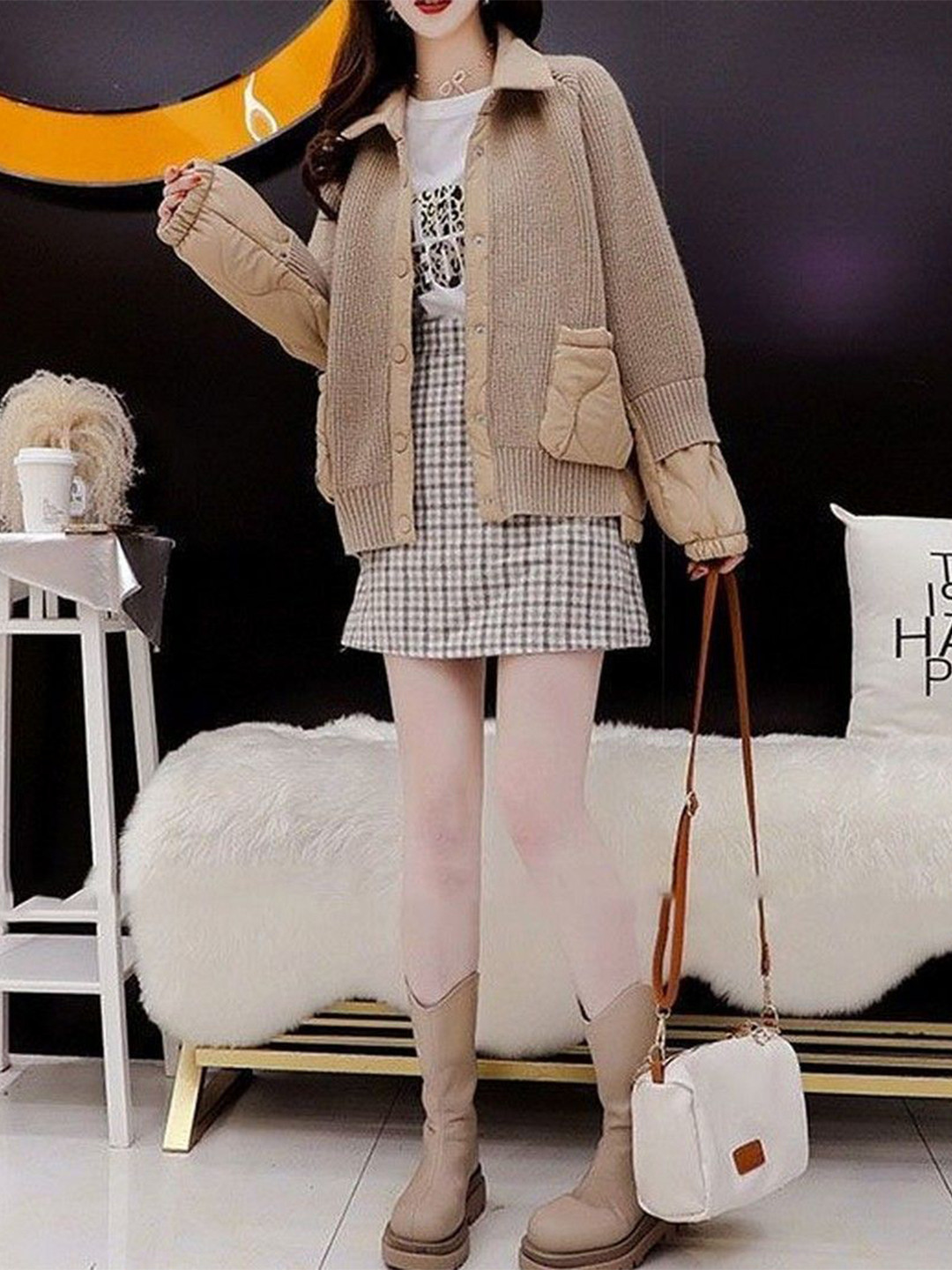 StyleCast Women Self Design Shirt Collar Full Sleeves Knit and Quilted Cardigan