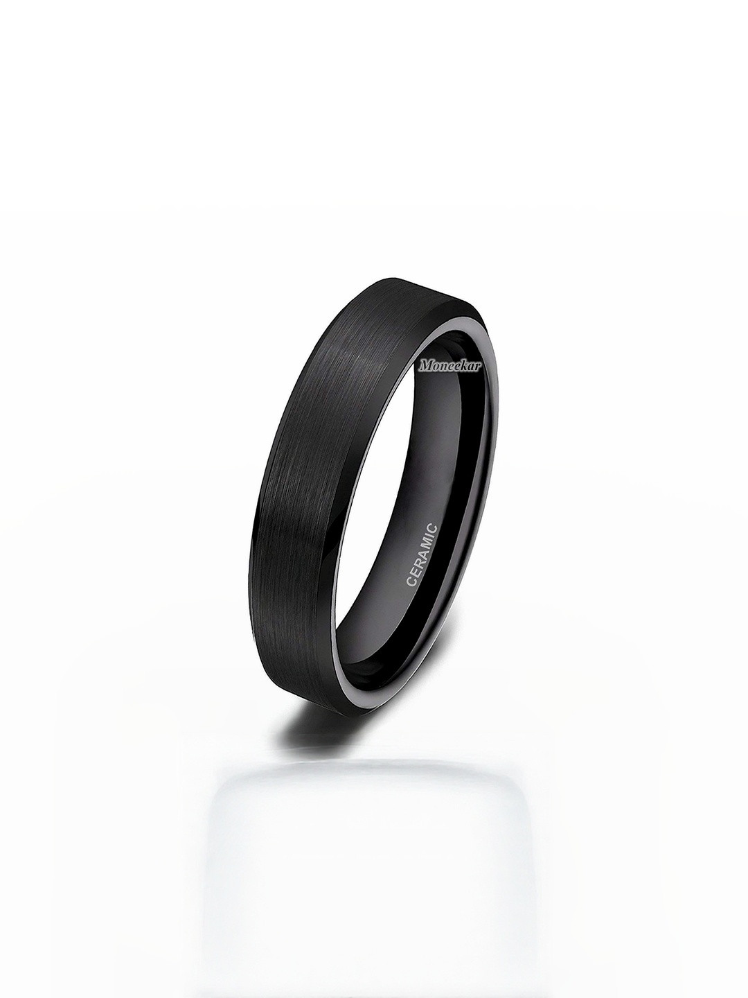 Moneekar Jewels Unisex Ceramic Satin Finish Beveled Band Finger Ring