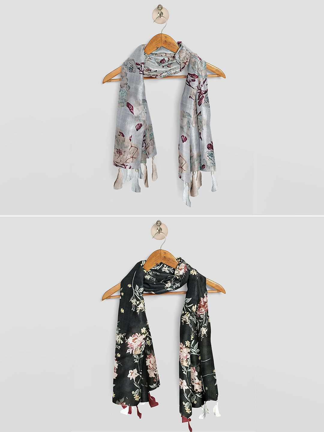 POSHAMPAA be desi Women Pack Of 2 Printed Scarf With Tasselled Border