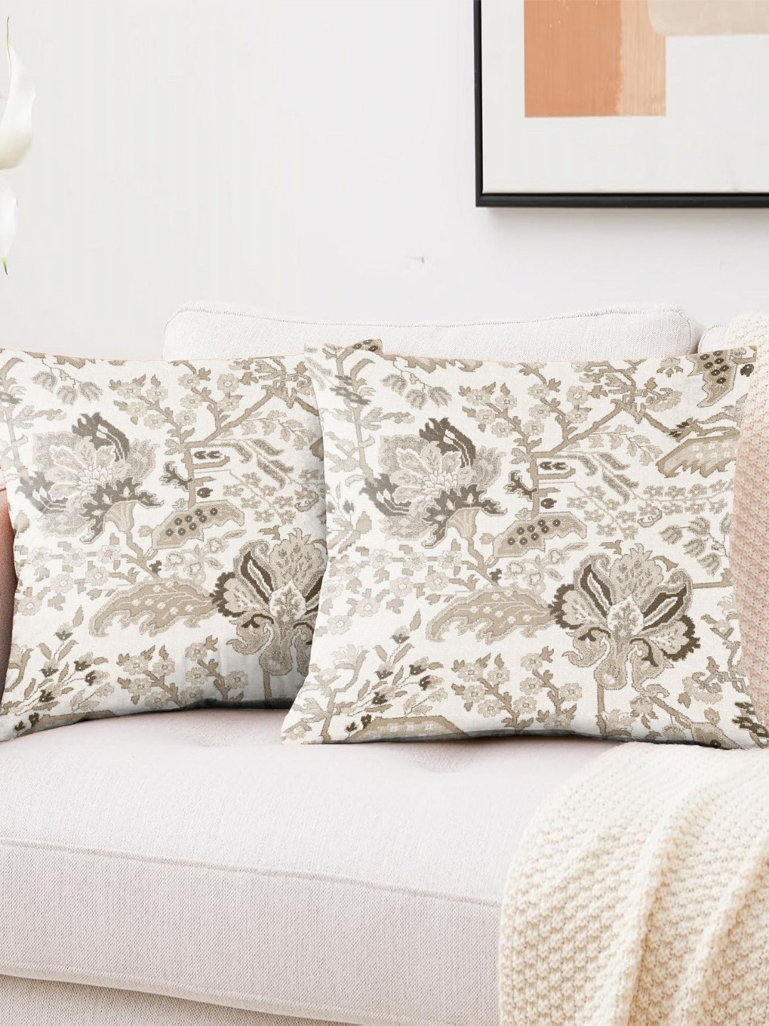 CASABLEU Premium Magma Brown 2 Pieces Floral Square Cushion Covers