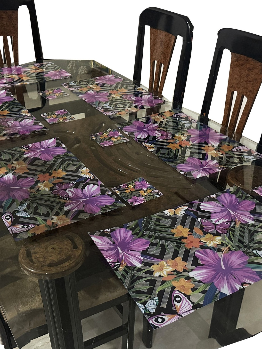 LaVichitra Pack of 12 Purple Floral Rectangular Plastic Table Placemats