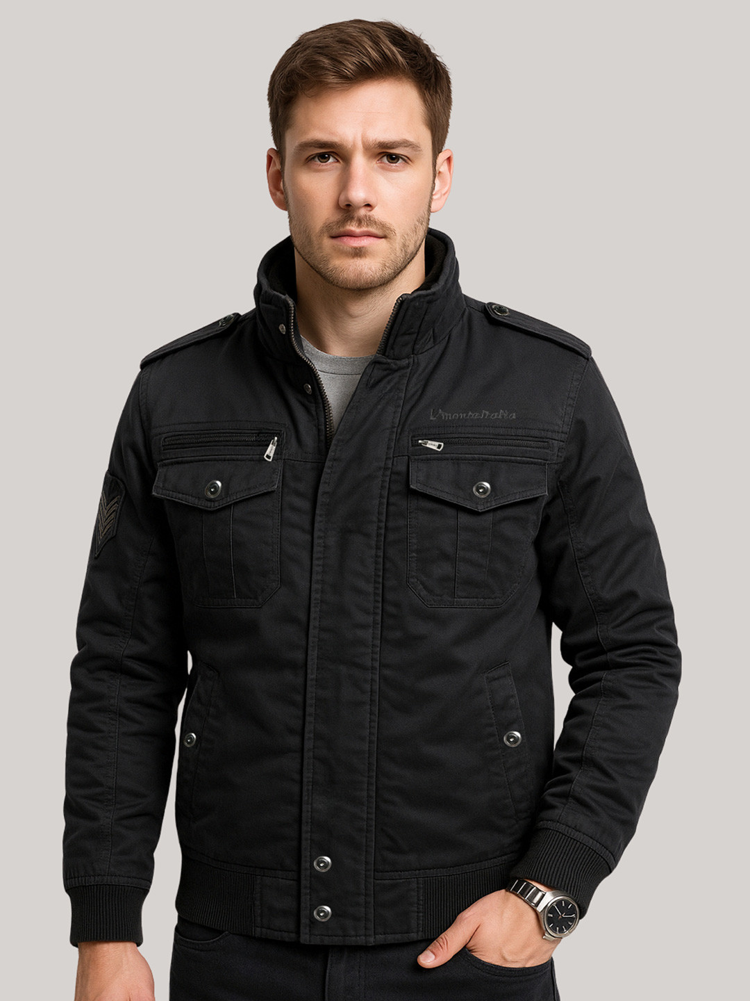 L'monte Men Solid Insulator Winter Bomber Jacket