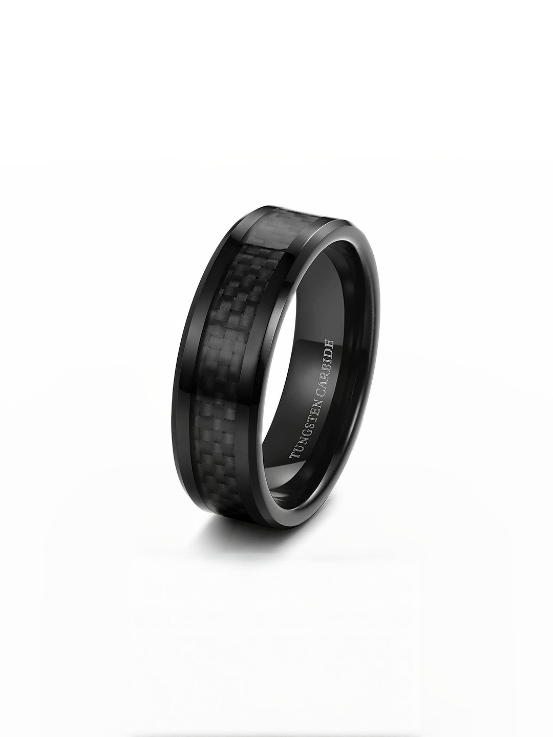 Moneekar Jewels Unisex 8mm Black Carbon Fiber Inlay Finger Ring