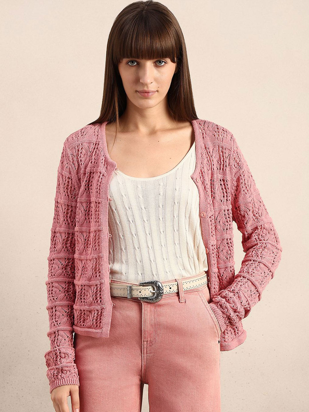 Vero Moda Women Self Design Full Sleeve Cardigan