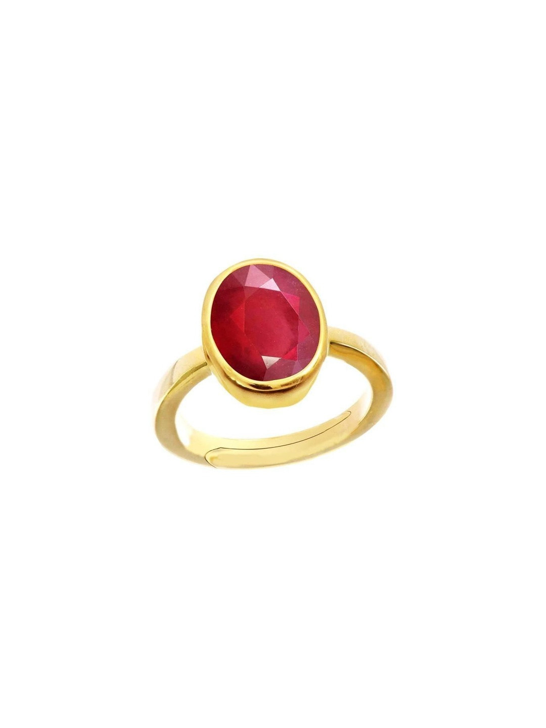 RAVIOUR LIFESTYLE Unisex Gold-Plated Finger Ring with Ruby-Coloured Stone