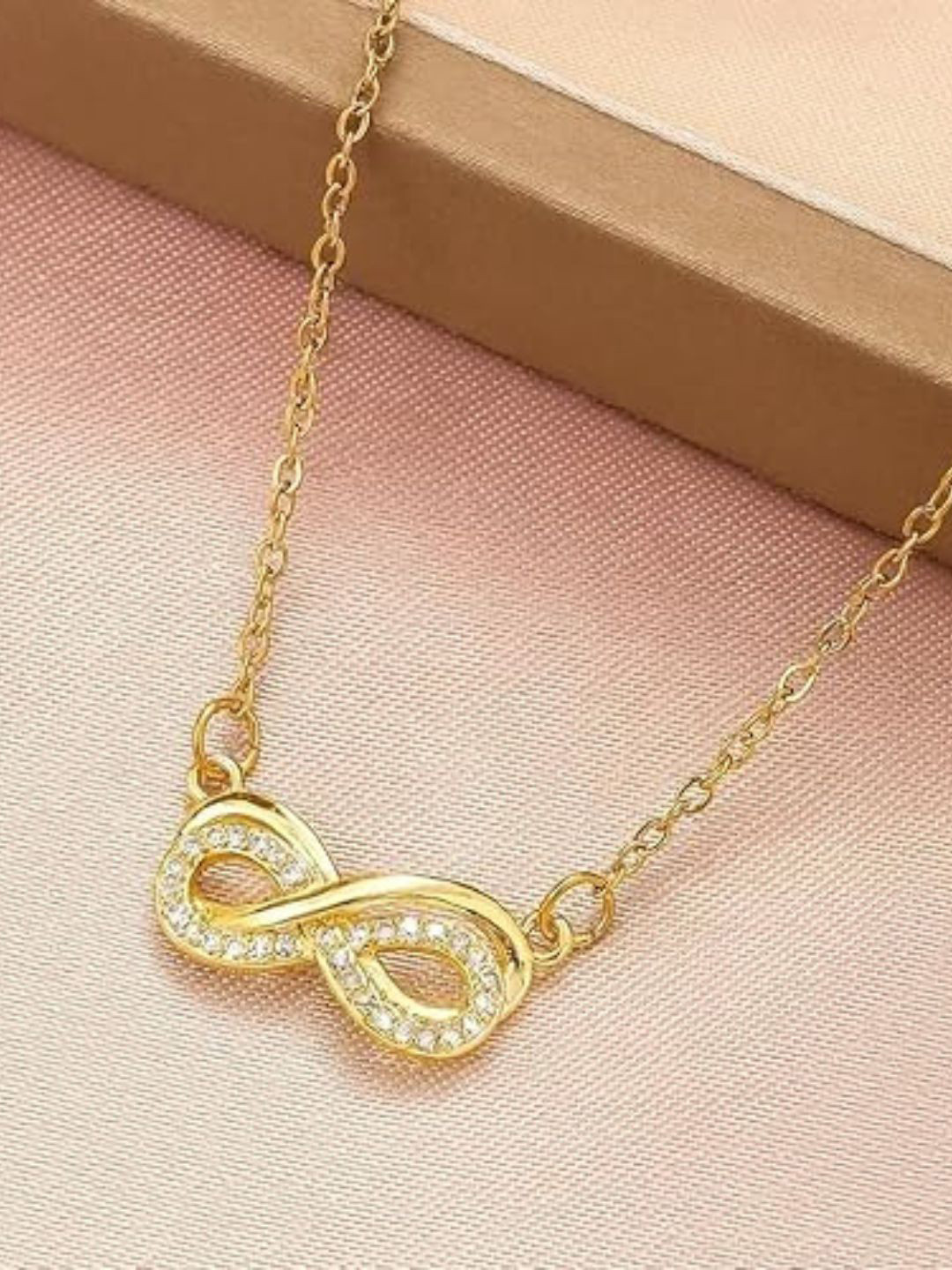 SALVE Stainless Steel Cubic Zirconia Studded Infinity Minimal Necklace