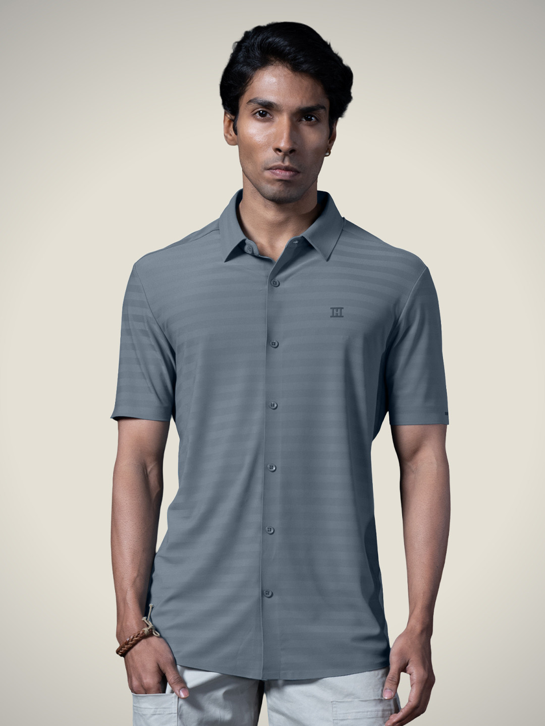 Hektor Herringbone Open Button Bonded Sweat Wicking UV Protected Shirt