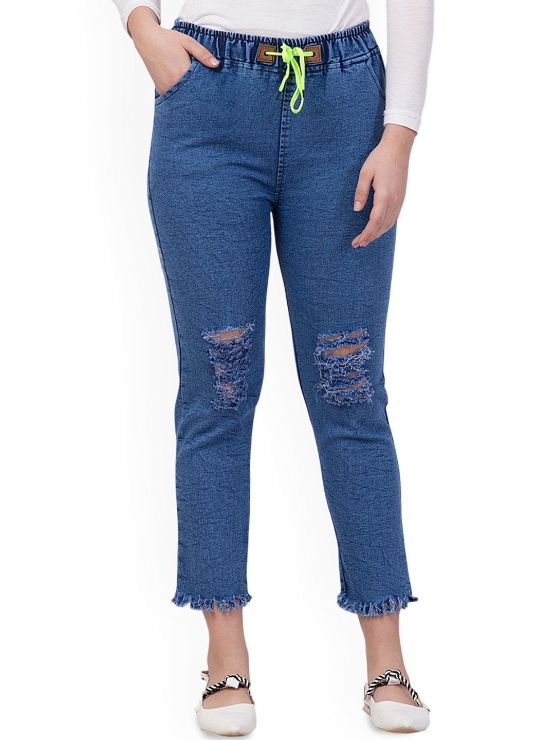 Ira Collections Women's Comfort Mid-Rise Highly Distressed Light Fade Stretchable Jeans