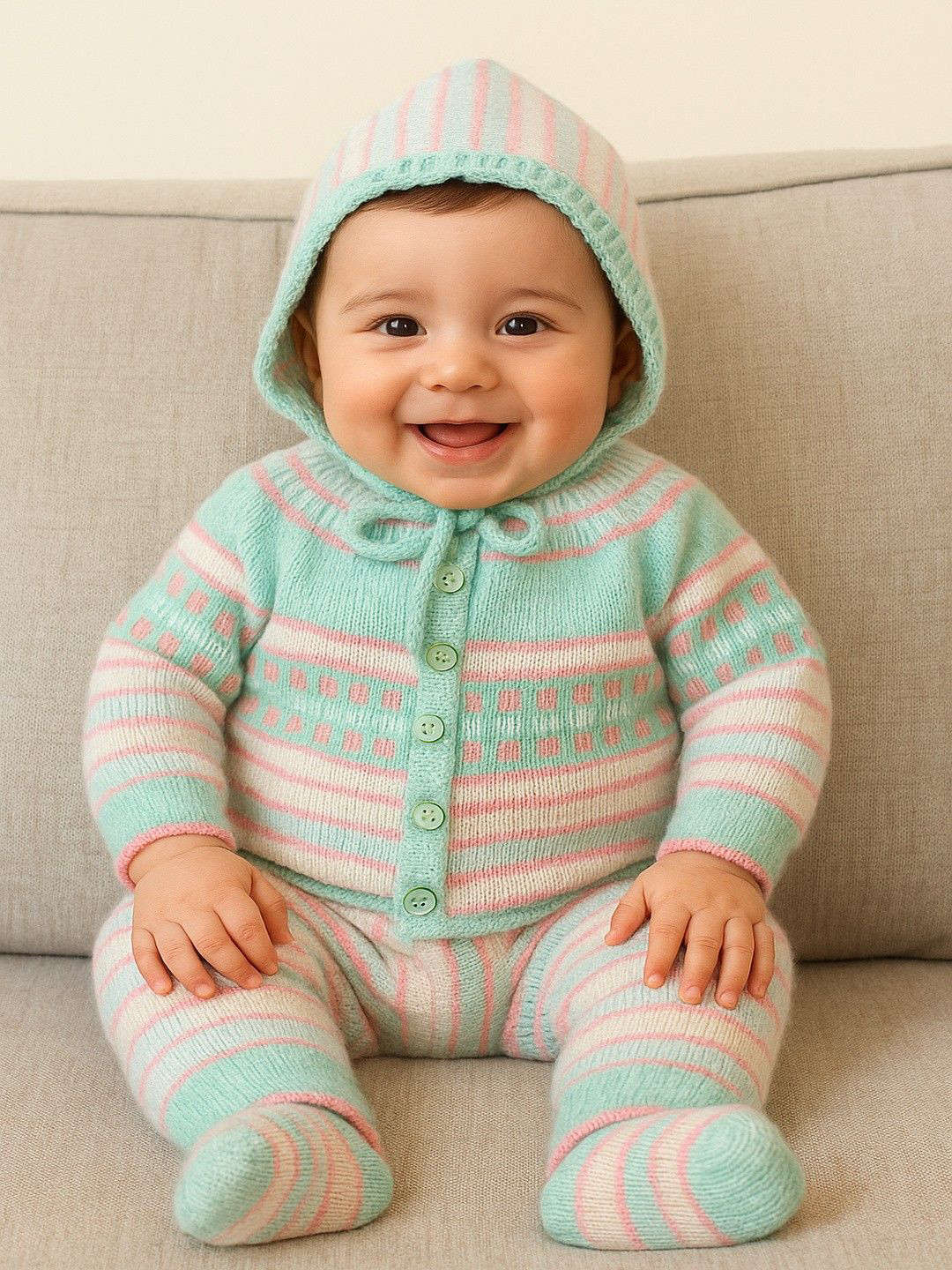 LeafBird Infants 3-Piece Striped Pure Wool Baby Apparel Gift Set