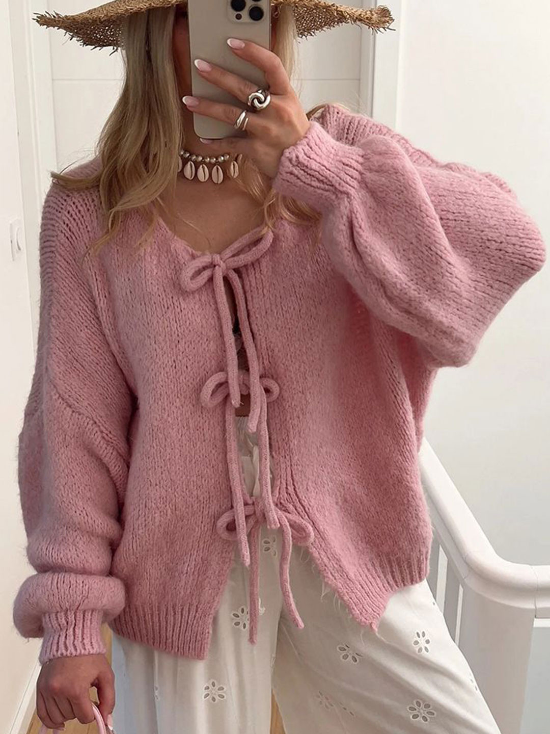 StyleCast Women Cable Knit Oversized Tie-Up Cardigan