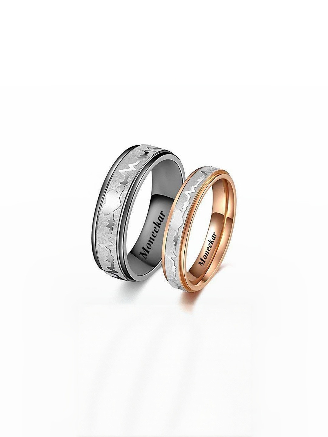 Moneekar Jewels Unisex Set of 2 Titanium Couple Wedding Bands Finger Ring