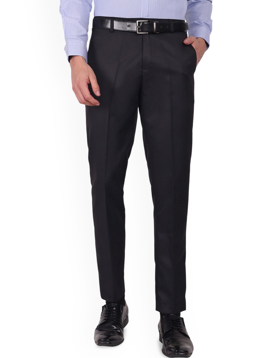 SWISS HORN Men Solid Mid-Rise Easy Wash Hook and Bar Formal Trousers