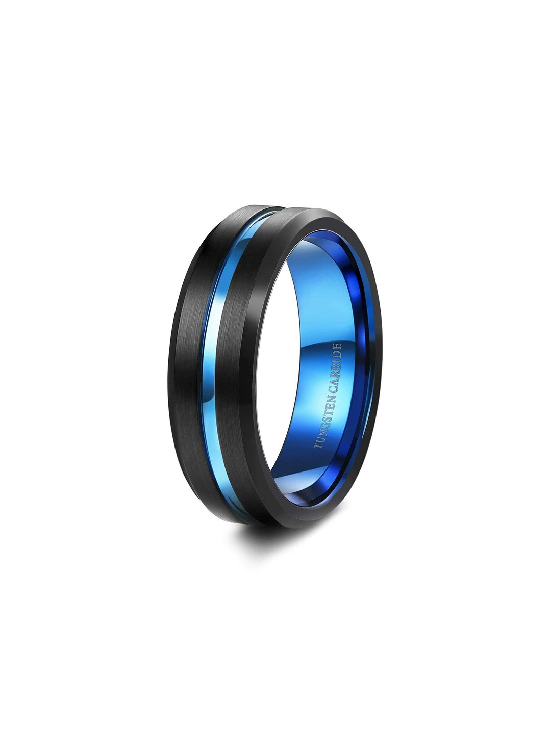 Moneekar Jewels Men Blue Ion-Plated Black Matte Tungsten Carbide Finger Ring