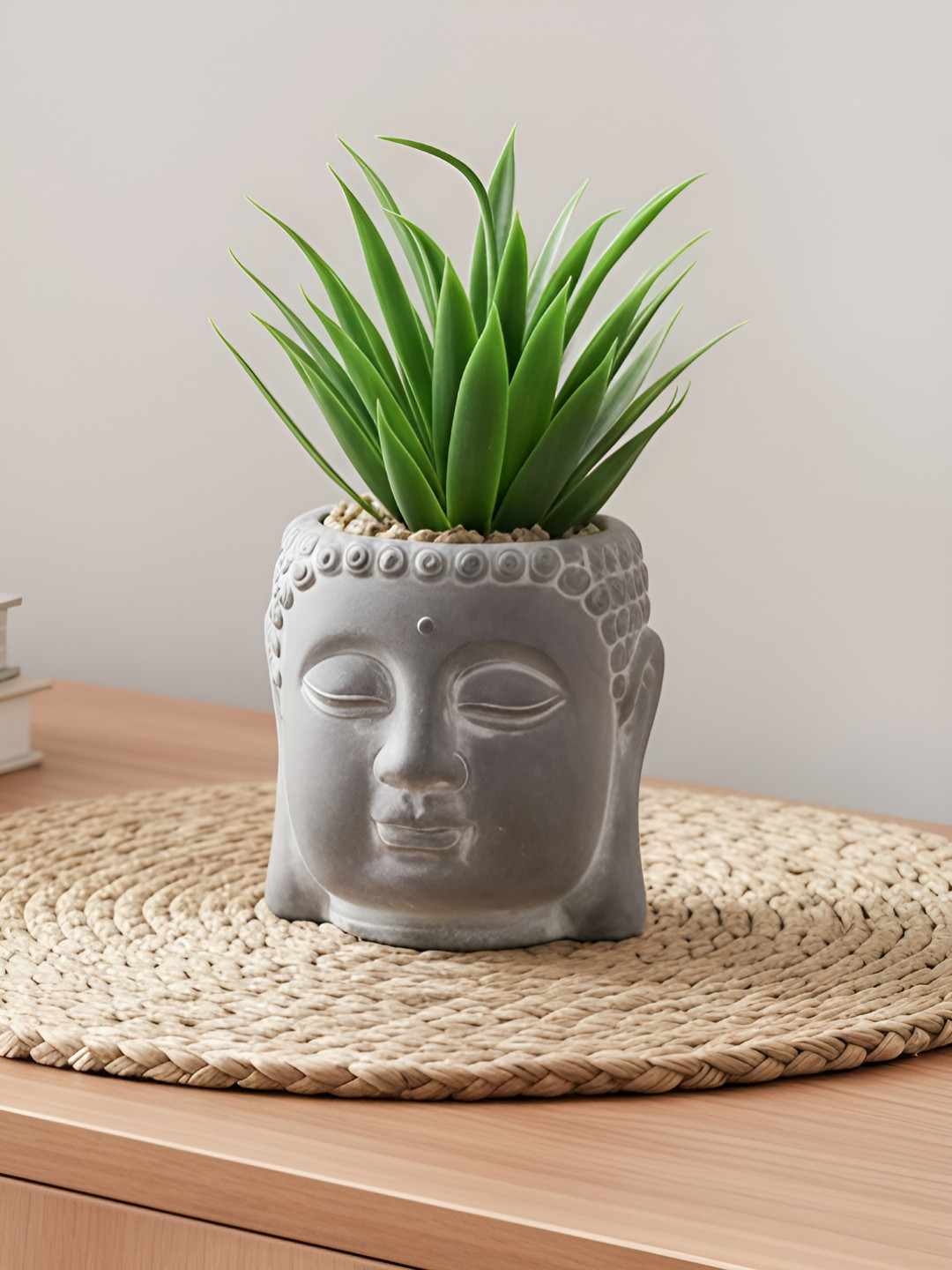 TIED RIBBONS Grey And Green Artificial Buddha Plant with Pot