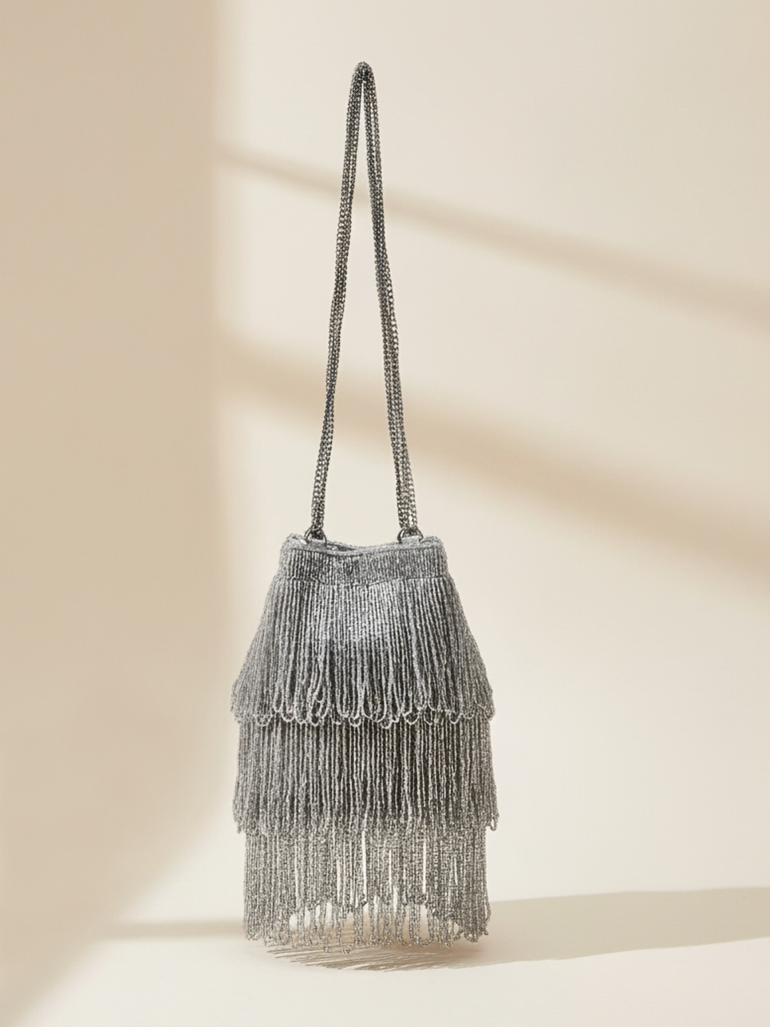 PARFOIS Beads Embellished Fringes Potli Clutch