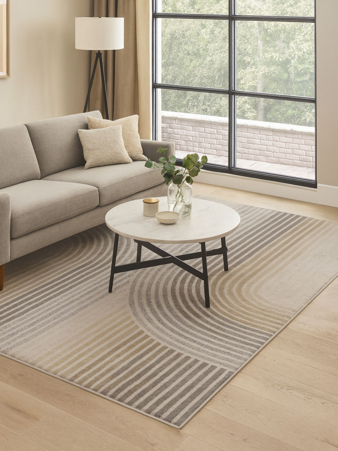 OBSESSIONS Grey And Brown Striped Printed Carpet