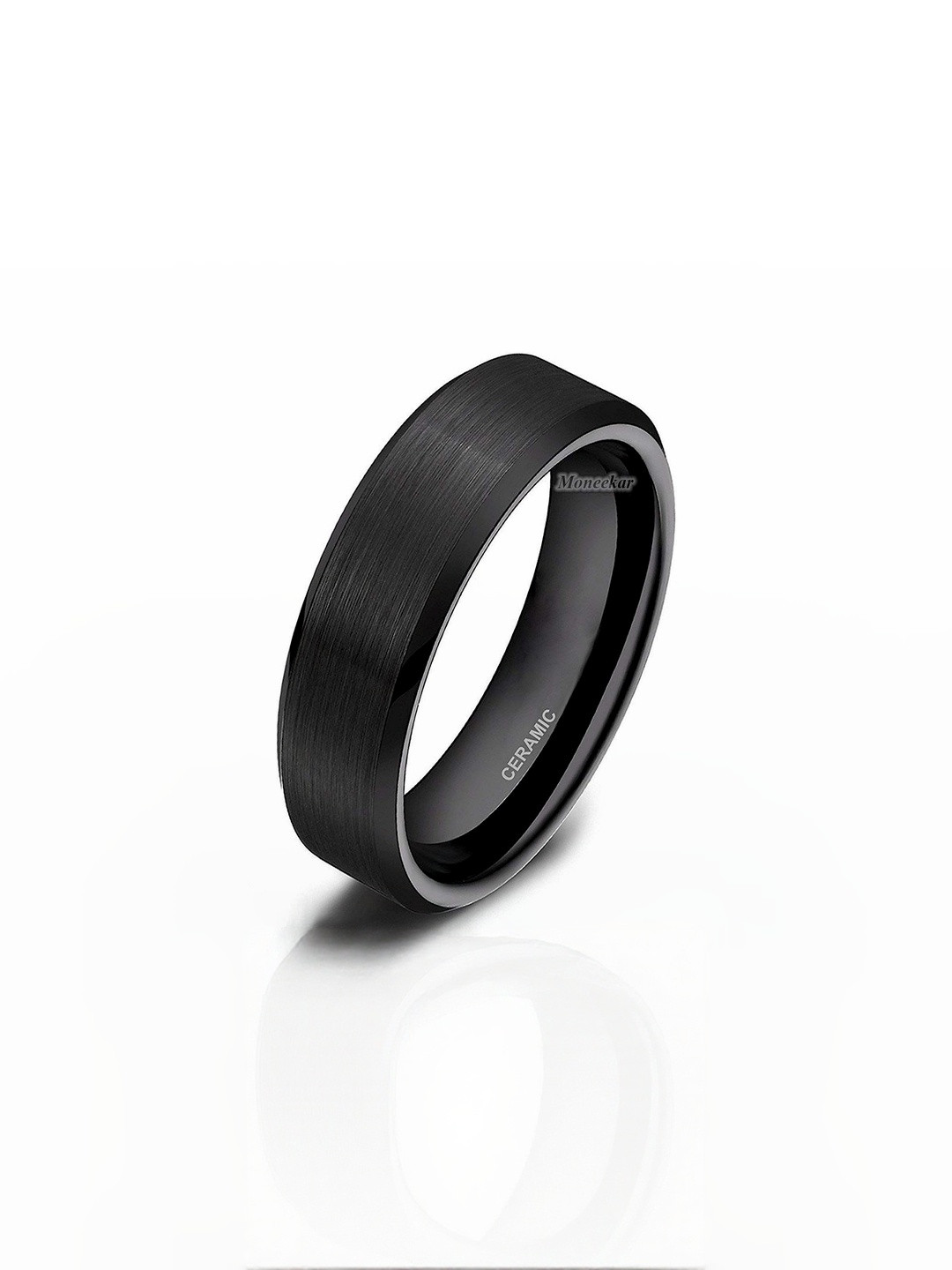Moneekar Jewels Unisex Ceramic Satin Finish Beveled Edge Band Finger Ring