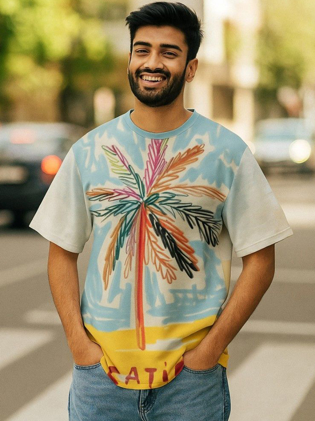 EDI Men Moisture Wicking Graphic Printed Round Neck Oversized T-shirt