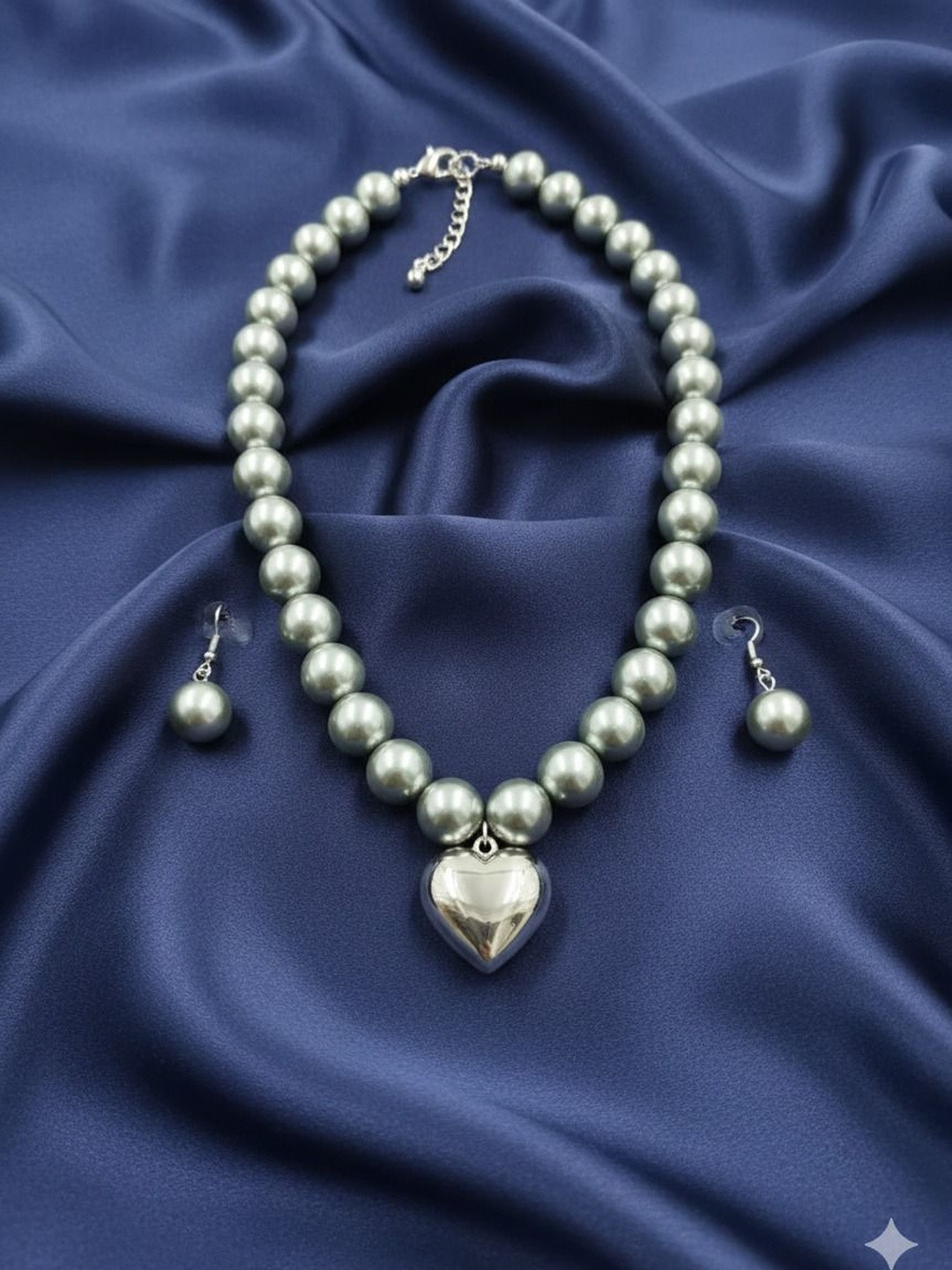 Nui Korean Artificial Beaded Minimal Necklace With Earrings