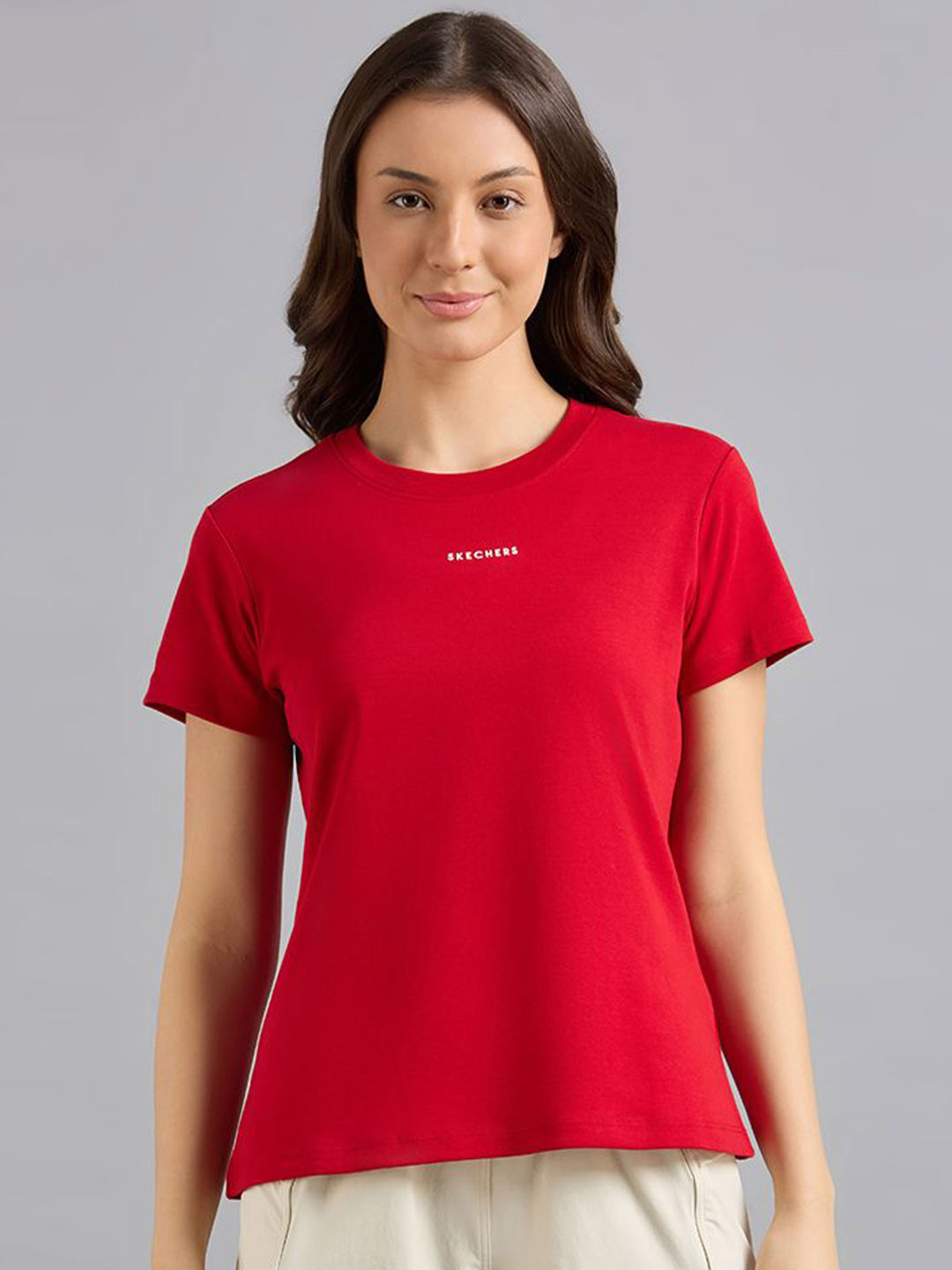 Skechers Round Neck Pure Cotton Regular Fit Interlock T-Shirt