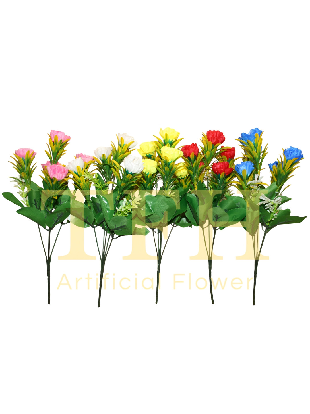 Hidooa Green and Blue 5 Pieces Rose Artificial Flower