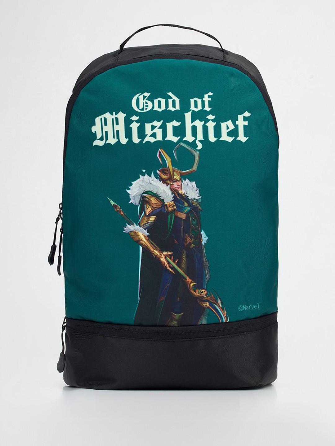 Bewakoof Unisex Official Marvel Merchandise Green &God Of Mischeif Printed Backpack