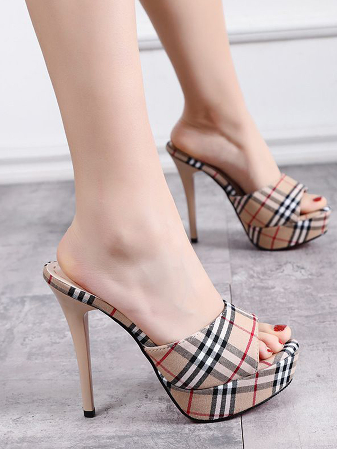 MONRSH Women Checked Stiletto High Heels