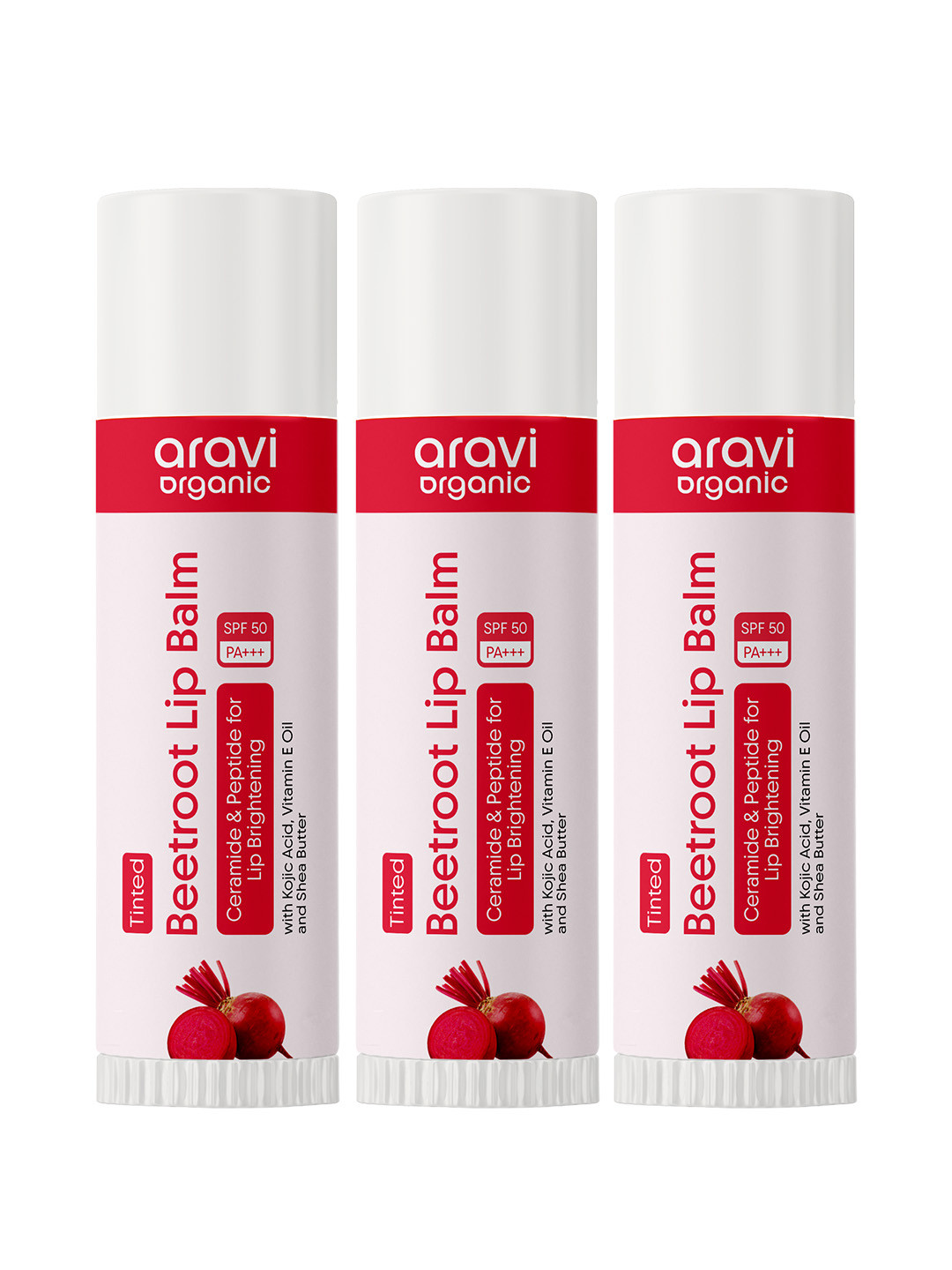 Aravi Organic Set Of 3 Beetroot Tinted Lip Balm- 15 g Each