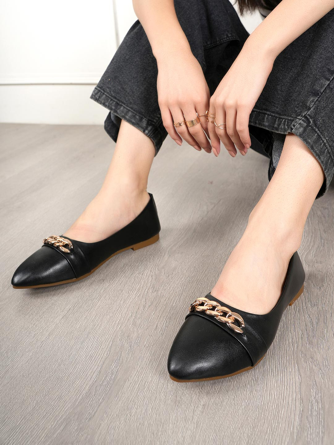 Mast & Harbour Women Pointed Toe Ballerinas with Buckles